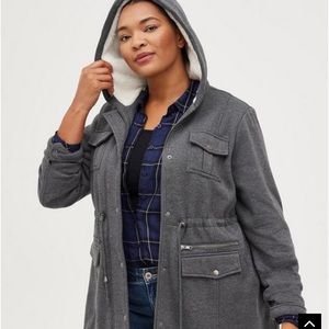 Torrid Grey Faux Fur Sherpa Lined Hooded Coat 1x Nwot. Plus Size Anorak Jacket.